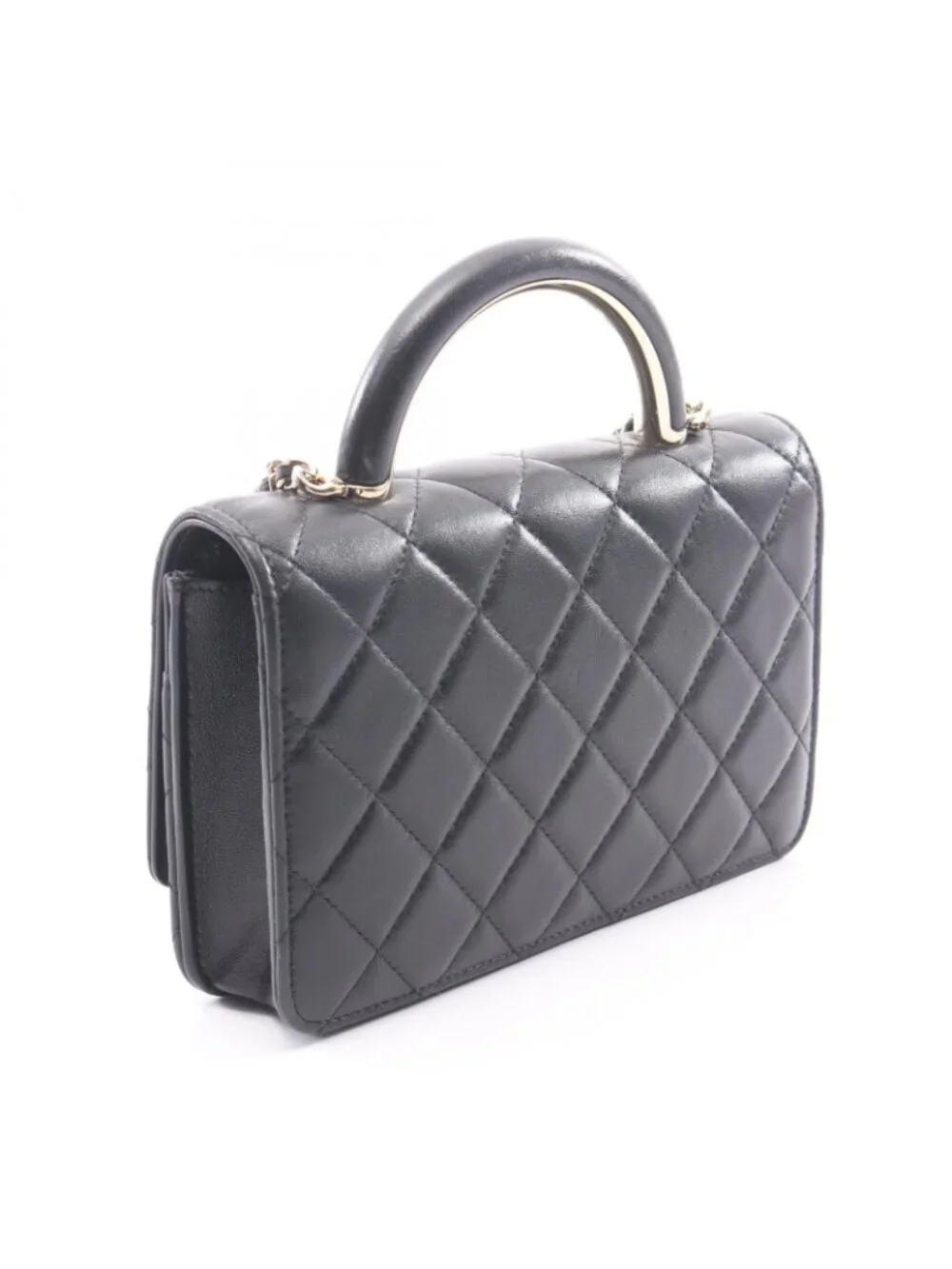 Chanel Shoulder Bag Quilted Top Handle 2-Way Black Lambskin Chain Wallet